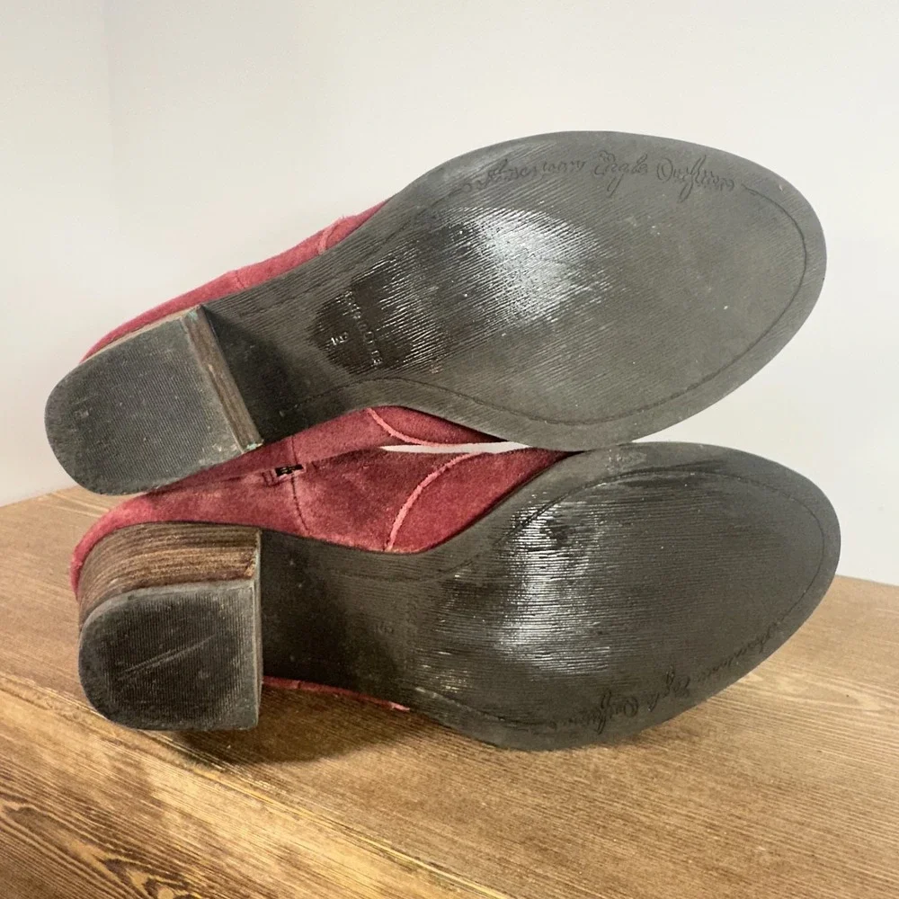 American Eagle Women Y2K Red Suede Ankle Boots Sz 9 Chunky Heel Retro
